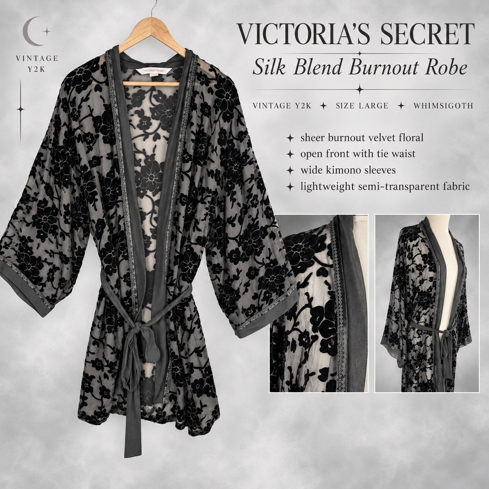 Victoria's Secret Robe Size Large Silk Blend Velvet Burnout Whimsigoth VTG Y2K‎